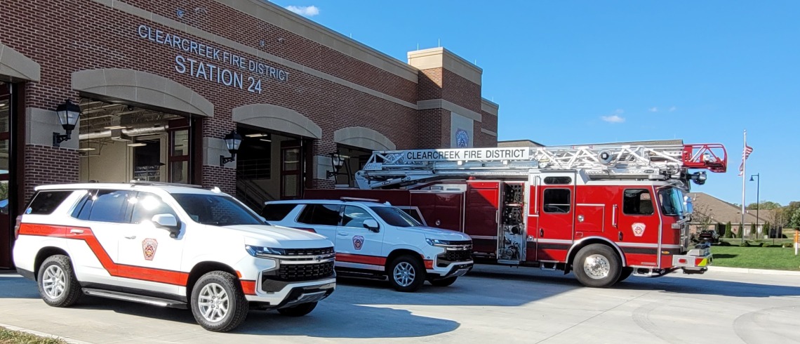 Fire Station with trucks and ambulance