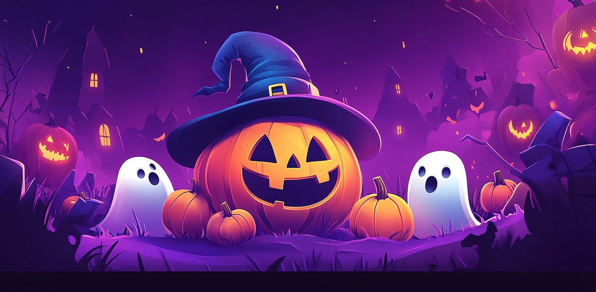 cartoon pumpkin and ghosts